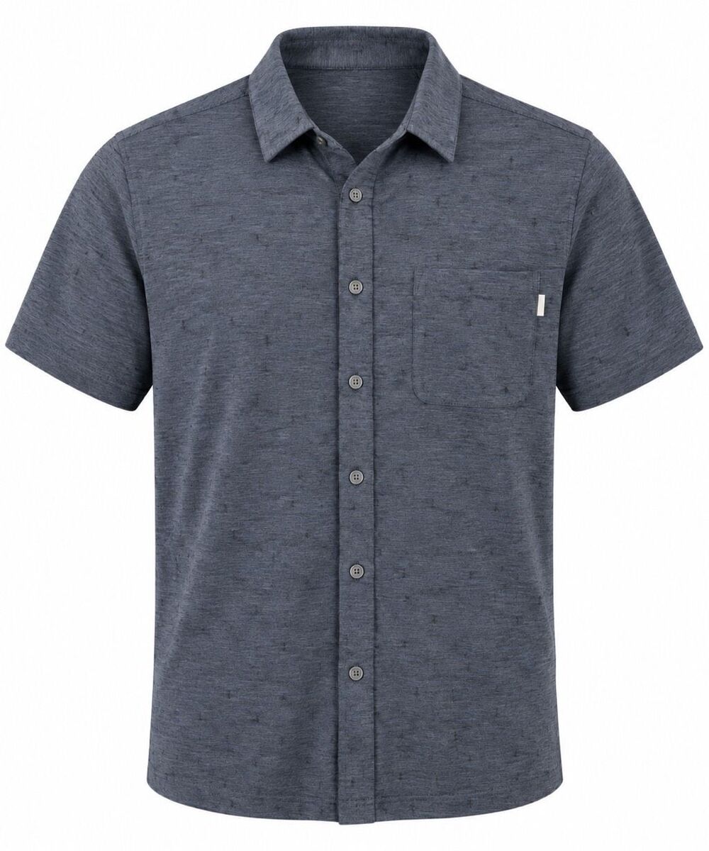 Vuori Men’s Button Down Polo Shirt Size Medium Navy Blue Patterned Short Sleeve